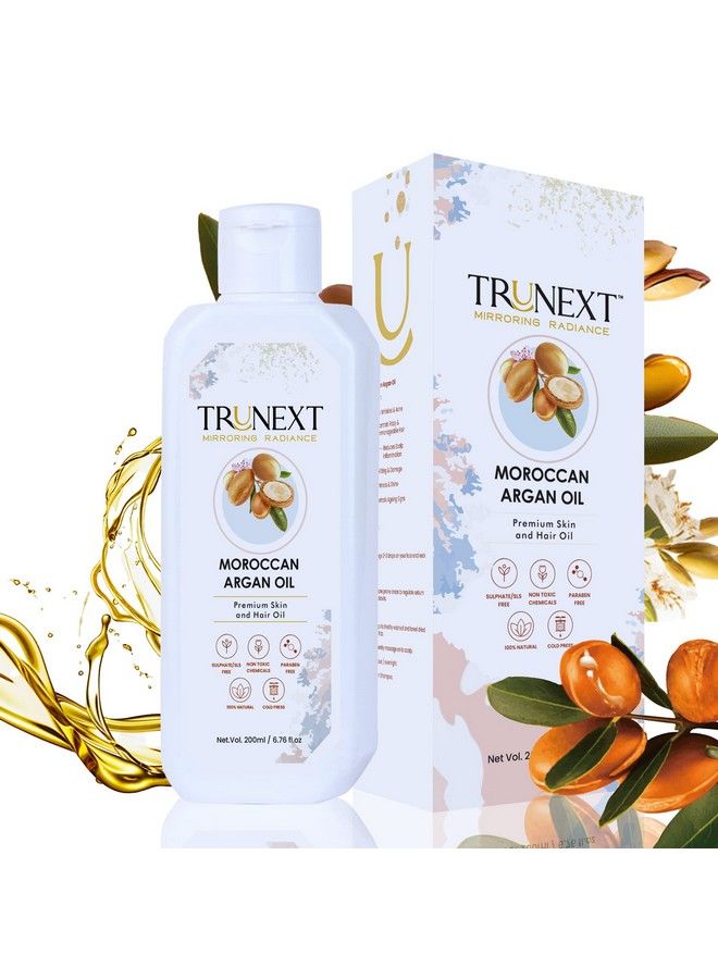 TRUNEXT Moroccan Argan Oil For Hair Pure Cold Pressed And 100% Organic Argon Oil To Revive Dry Damaged Repair Nourish And Protect Your Hair Lock 200 Ml - Image 1