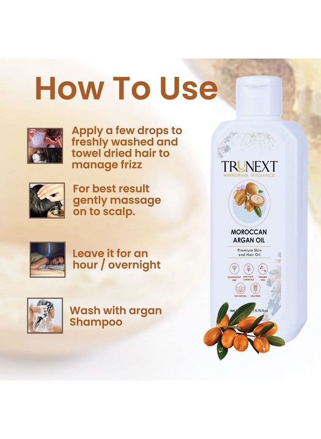 TRUNEXT Moroccan Argan Oil For Hair Pure Cold Pressed And 100% Organic Argon Oil To Revive Dry Damaged Repair Nourish And Protect Your Hair Lock 200 Ml - Image 3