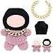 Simgoing 17cm Doll Headgear Gold Necklace Outfit Accessories Set for Stylish Adorable Dolls Cool Bold Streetwear Look Doll Accessories Suit for Dress Up Play Collector Display Black - Image 2