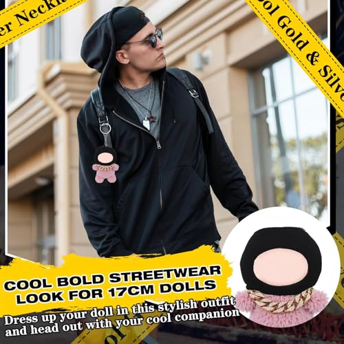 Simgoing 17cm Doll Headgear Gold Necklace Outfit Accessories Set for Stylish Adorable Dolls Cool Bold Streetwear Look Doll Accessories Suit for Dress Up Play Collector Display Black - Image 5