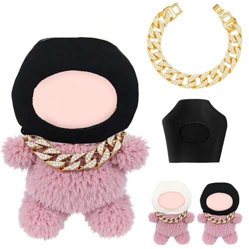 Simgoing 17cm Doll Headgear Gold Necklace Outfit Accessories Set for Stylish Adorable Dolls Cool Bold Streetwear Look Doll Accessories Suit for Dress Up Play Collector Display Black - Image 1