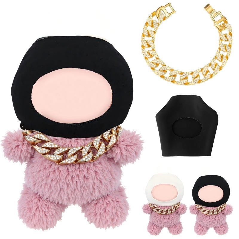 Simgoing 17cm Doll Headgear Gold Necklace Outfit Accessories Set for Stylish Adorable Dolls Cool Bold Streetwear Look Doll Accessories Suit for Dress Up Play Collector Display Black - Image 3