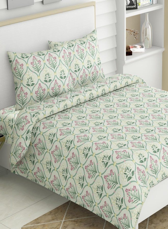 haus & kinder ملاءة سرير هاوس آند كيندر لسرير مزدوج (مقاس كينج) 186 خيط قطن نقي 108 × 108 بوصة، مع غطاءين للوسائد - لون أخضر مزهر - Image 1