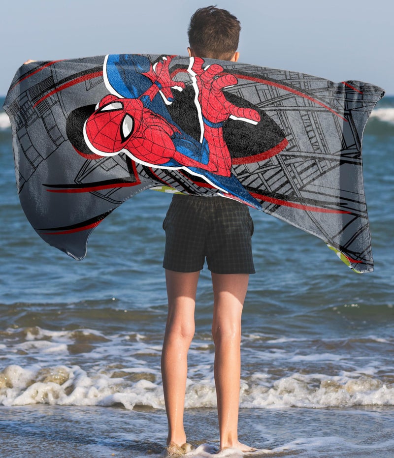 Jay Franco Marvel Spiderman Bath Pool Beach Towel - Kids Grey Super Soft & Absorbent 100% Cotton Towel, Measures 28 x 58 - Image 1