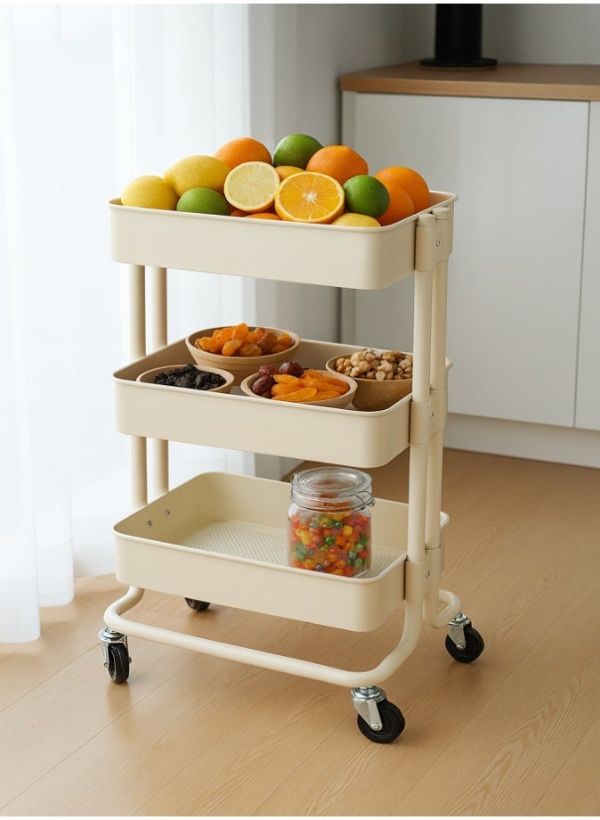LIVVY 3 Tier Multipurpose Storage Trolley with Wheels Handle – Heavy Duty Rolling Utility Cart, Steel Organizer Rack for Kitchen, Bathroom, Laundry & Office (Cream) - Image 5