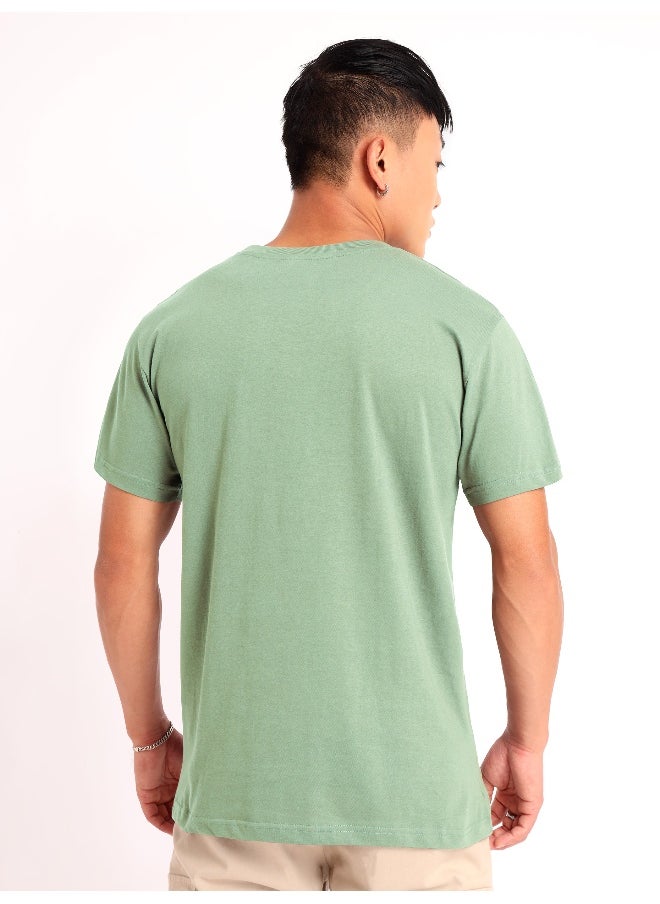 Beyoung Seafoam Green Plain T-shirt For Men  - Image 3