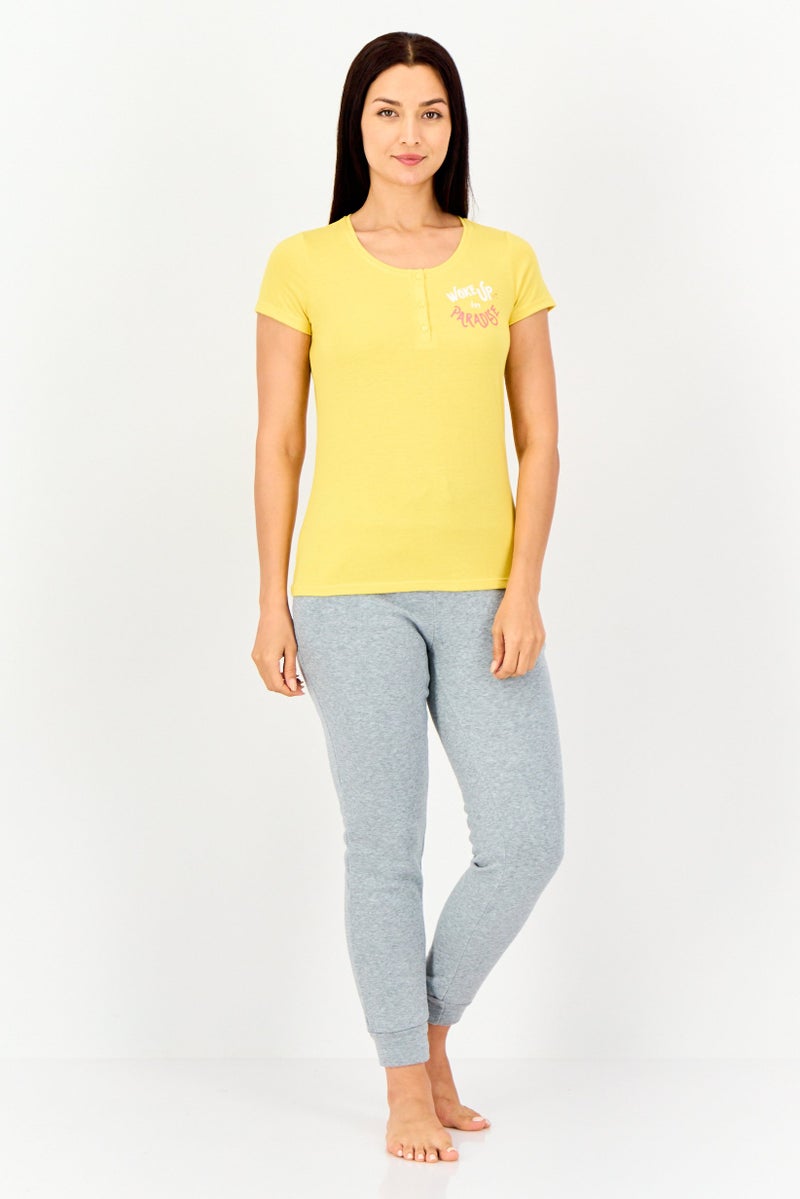 zivame Women Crew Neck Graphic Print Short Sleeve Sleepwear, Mustard - Image 4