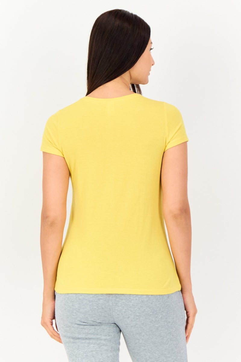 zivame Women Crew Neck Graphic Print Short Sleeve Sleepwear, Mustard - Image 3