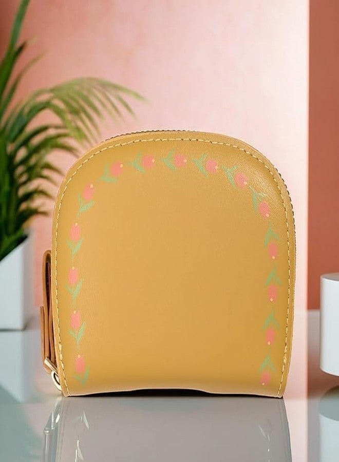 Kuber Industries Floral Vine Print PU Batua Purse, Cash & Coin Pocket Wallet for Women with Zip | Portable Cute Mini Wallet for Girls | Hand Wallet for College Girls | KS-4, Mustard - Image 2
