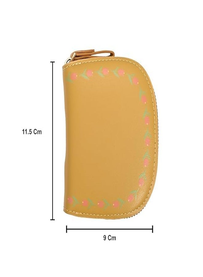 Kuber Industries Floral Vine Print PU Batua Purse, Cash & Coin Pocket Wallet for Women with Zip | Portable Cute Mini Wallet for Girls | Hand Wallet for College Girls | KS-4, Mustard - Image 3