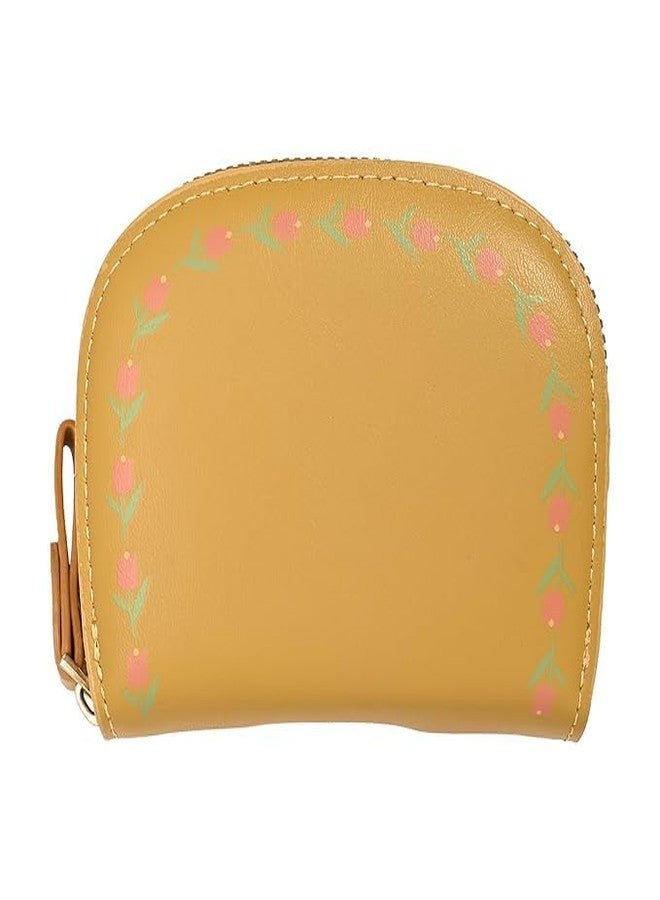 Kuber Industries Floral Vine Print PU Batua Purse, Cash & Coin Pocket Wallet for Women with Zip | Portable Cute Mini Wallet for Girls | Hand Wallet for College Girls | KS-4, Mustard - Image 1