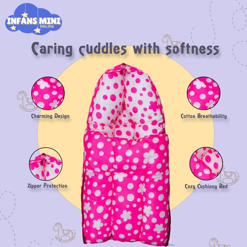 Infans Mini سرير أطفال إنفانس ميني كلوفر ميغا 3 في 1 سرير قطن للأطفال وحقيبة نوم مطبوعة - سرير أطفال - محمول للأطفال للذكور والإناث سهل الحمل، خفيف الوزن لحمل الأطفال حديثي الولادة من 4-8 أشهر (وردي) - Image 4