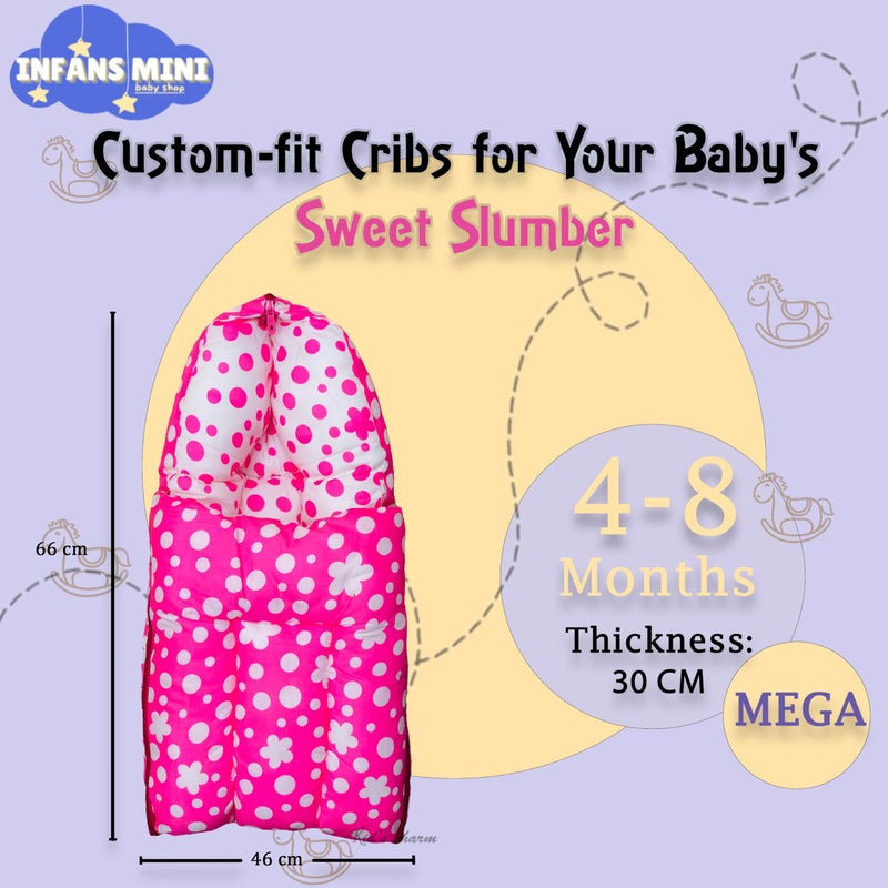 Infans Mini سرير أطفال إنفانس ميني كلوفر ميغا 3 في 1 سرير قطن للأطفال وحقيبة نوم مطبوعة - سرير أطفال - محمول للأطفال للذكور والإناث سهل الحمل، خفيف الوزن لحمل الأطفال حديثي الولادة من 4-8 أشهر (وردي) - Image 2