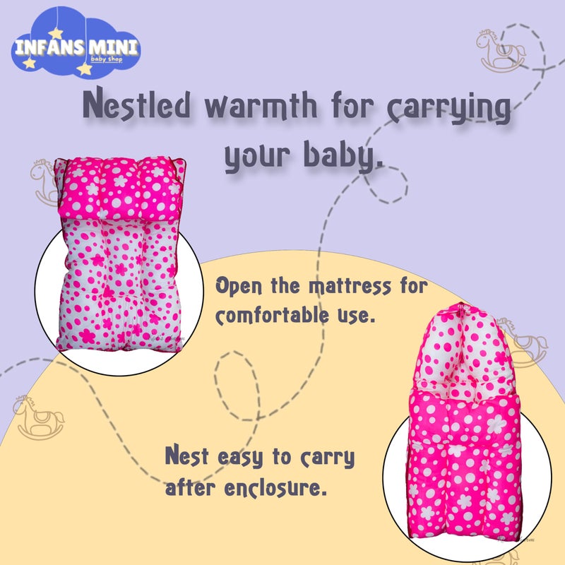 Infans Mini سرير أطفال إنفانس ميني كلوفر ميغا 3 في 1 سرير قطن للأطفال وحقيبة نوم مطبوعة - سرير أطفال - محمول للأطفال للذكور والإناث سهل الحمل، خفيف الوزن لحمل الأطفال حديثي الولادة من 4-8 أشهر (وردي) - Image 3