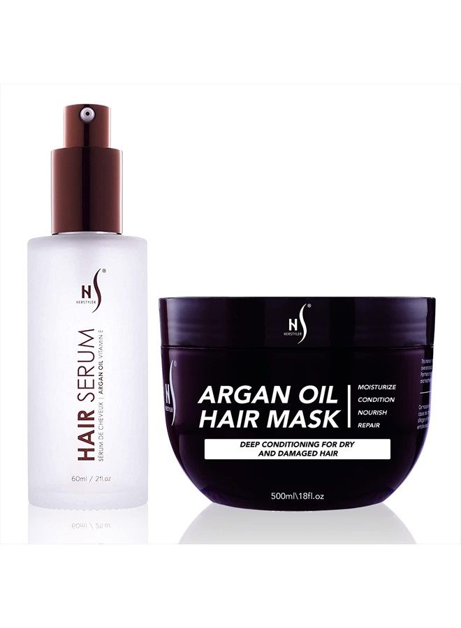 HerStyler Hair Mask And Argan Oil Hair Serum Set - Deep Conditioning Mask For Soft Hair Texture - Hair Mask Serum For Frizzy Hair - Argan Oil Mask From Hair Care Set - Image 1