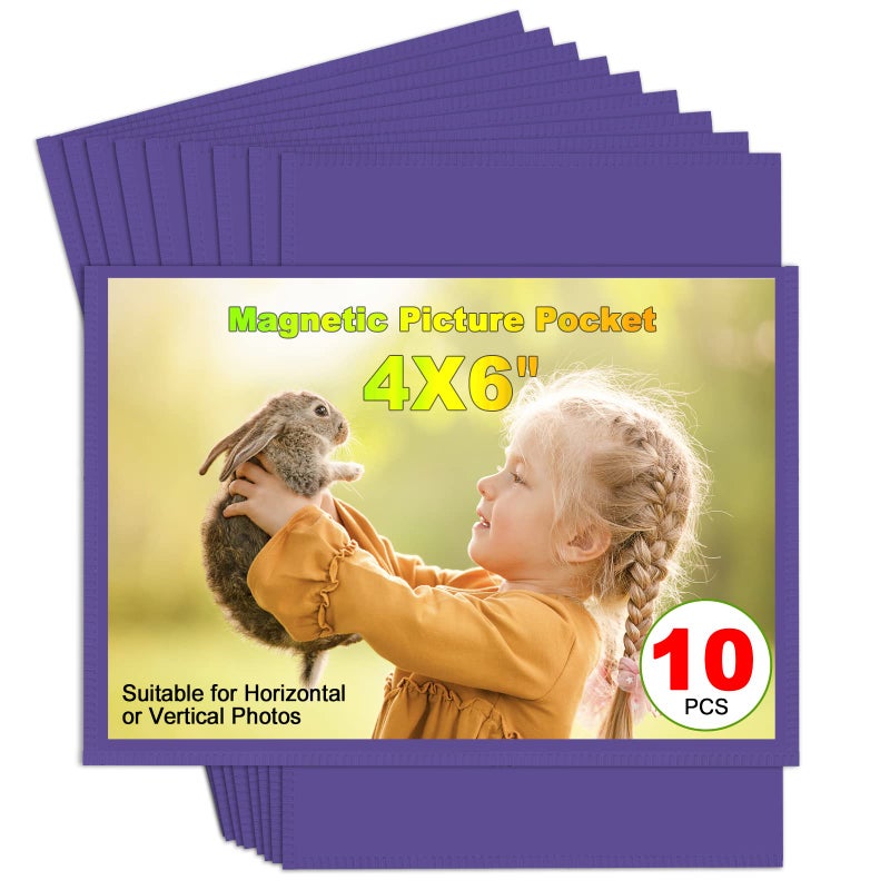 CHUNNIAO Purple Magnetic Picture Frame 4X6 for Refrigerator 10 Pack Photo Magnets Sleeves - Image 1