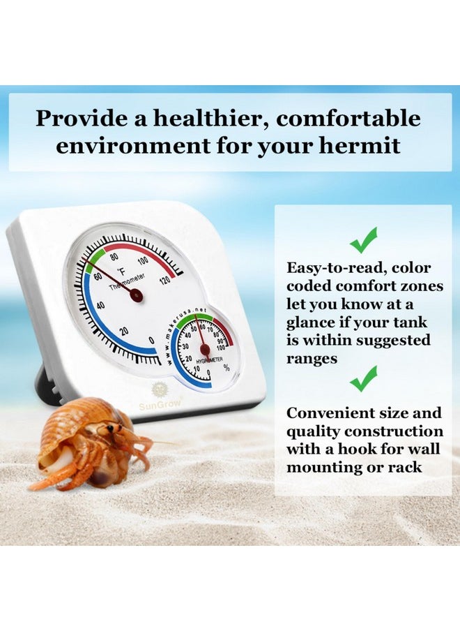Hermit Crab Thermometer & Hygrometer For Terrariums And Reptile, Analog Gauges, Measures In Fahrenheit & Percent, White, 1 Pc Per Pack