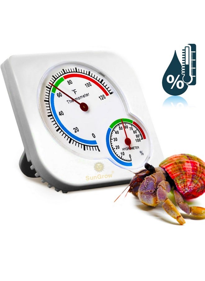 Hermit Crab Thermometer & Hygrometer For Terrariums And Reptile, Analog Gauges, Measures In Fahrenheit & Percent, White, 1 Pc Per Pack