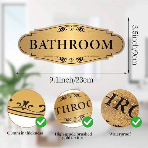 LUHIMO Bathroom Sign Sticker for Business and Home，Self-adhesive Brushed Gold Bathroom Decor for Door，Waterproof Vinyl Restroom Sign for House, Office, Shop - Image 2