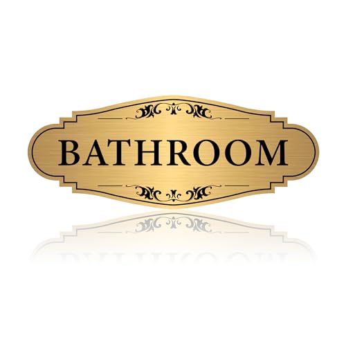 LUHIMO Bathroom Sign Sticker for Business and Home，Self-adhesive Brushed Gold Bathroom Decor for Door，Waterproof Vinyl Restroom Sign for House, Office, Shop - Image 1