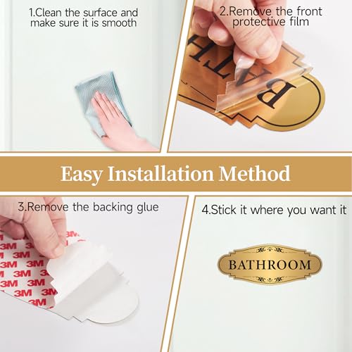 LUHIMO Bathroom Sign Sticker for Business and Home，Self-adhesive Brushed Gold Bathroom Decor for Door，Waterproof Vinyl Restroom Sign for House, Office, Shop - Image 3
