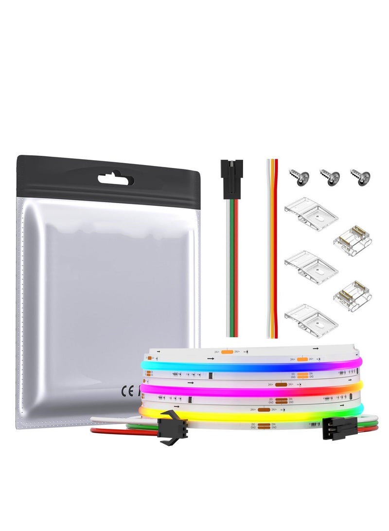 كابتن تيك RGB Color LED Strip, FCOB WS2811 IC RGB Chip, Flexible High Density Uniform Light Chasing Color LED Strip, DC24V 630LED/m 10mm Width Dream Color for Bedroom Kitchen Home (No Adapter or Controller) - Image 1