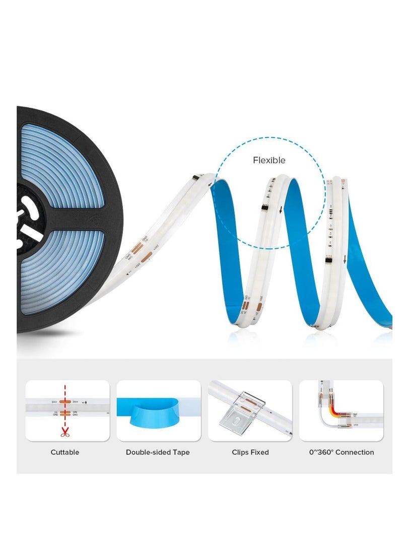 كابتن تيك RGB Color LED Strip, FCOB WS2811 IC RGB Chip, Flexible High Density Uniform Light Chasing Color LED Strip, DC24V 630LED/m 10mm Width Dream Color for Bedroom Kitchen Home (No Adapter or Controller) - Image 3