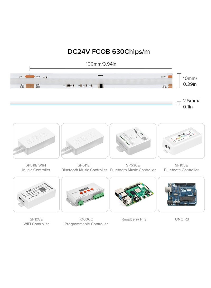 كابتن تيك RGB Color LED Strip, FCOB WS2811 IC RGB Chip, Flexible High Density Uniform Light Chasing Color LED Strip, DC24V 630LED/m 10mm Width Dream Color for Bedroom Kitchen Home (No Adapter or Controller) - Image 4