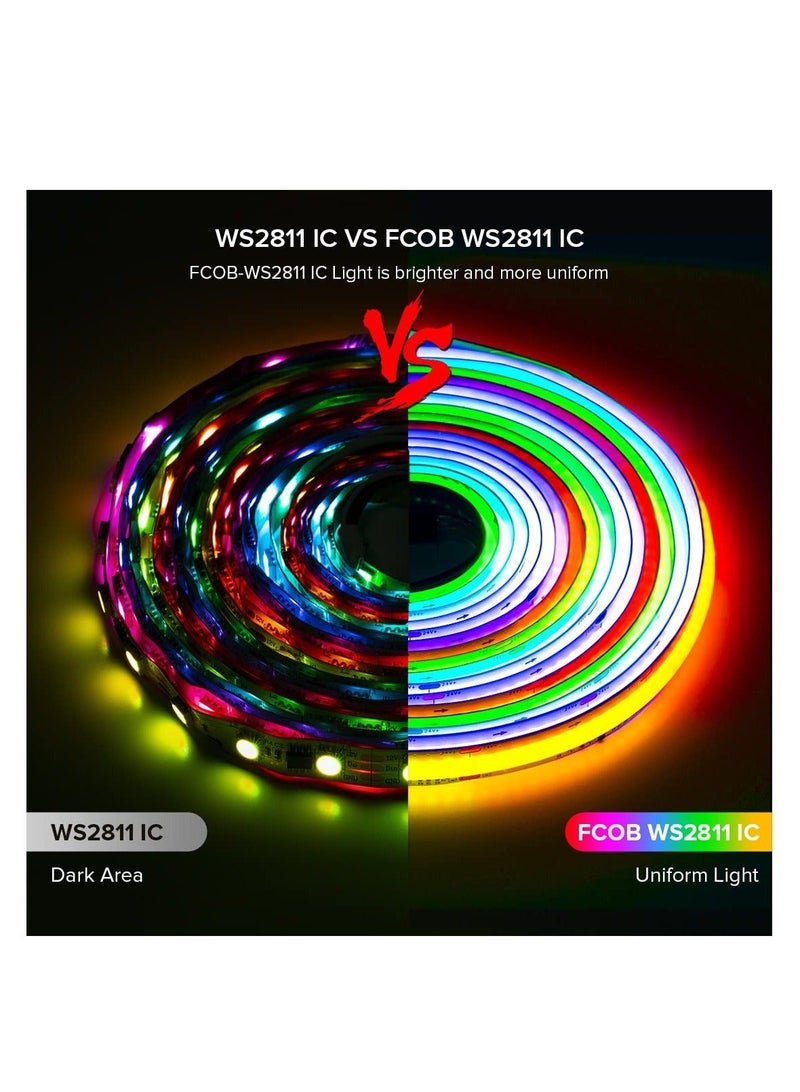 كابتن تيك RGB Color LED Strip, FCOB WS2811 IC RGB Chip, Flexible High Density Uniform Light Chasing Color LED Strip, DC24V 630LED/m 10mm Width Dream Color for Bedroom Kitchen Home (No Adapter or Controller) - Image 5