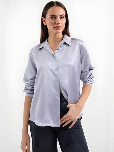 BIG DART BDART Satin Long Sleeve Button Up Shirt