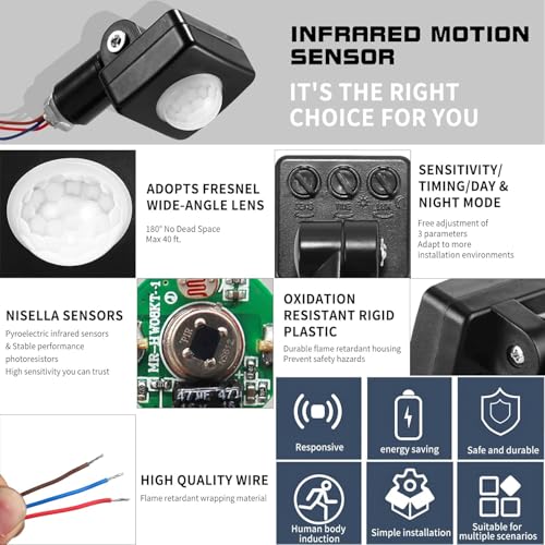 KIKVI Motion Sensor Outdoor Switch PIR, Light Beam Sensing Switch with Relay Output, Infrared Motion Activated Switch Replacement Detector for Wall Light Solar Security Lights Alarm - Image 3