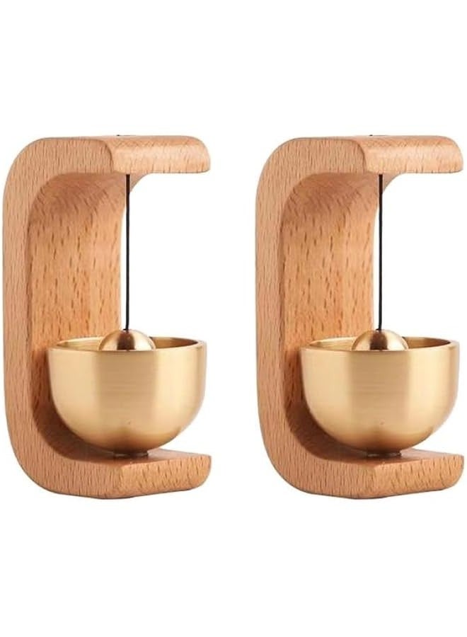 Door Chime for Entrance 【2PCS】 Magnetic Brass Doorbell | Handmade Wooden Doorbell Shopkeepers Bell for Door Opening | Wooden Magnetic Door Bell Chime for Entrance | Welcome Doorbell, 1 - Image 1