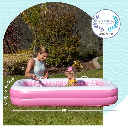 GRIP A POOL 2-in-1 Inflatable Kiddie Pool, 65"x39"x10" (5'5") Soft Cushioned Floor, Handles, Drain, Shallow Rectangular Blowup Swimming Pool for Kids Age 2+ Toddler Ball Pit, Small Adult Backyard Tanning Pool - Image 2