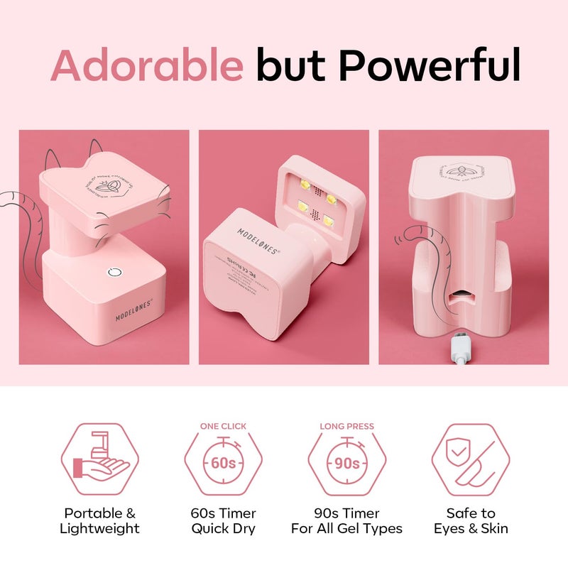 modelones Mini UV Light for Gel Nails, Small Cure Lamp, Flash Cure for Gel x Nails, LED Portable USB for Fast Curing, Pink - Image 2