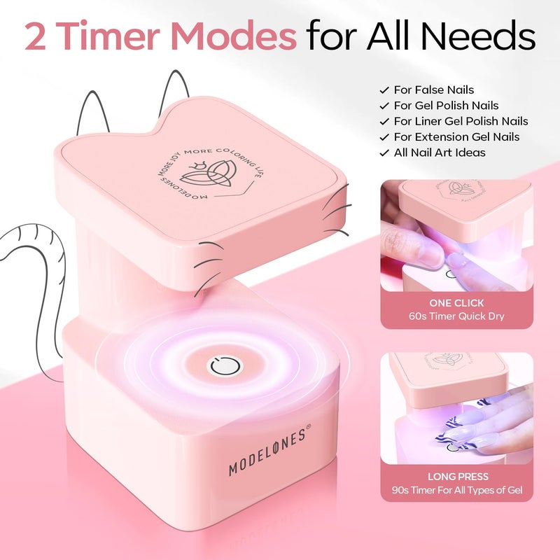 modelones Mini UV Light for Gel Nails, Small Cure Lamp, Flash Cure for Gel x Nails, LED Portable USB for Fast Curing, Pink - Image 4