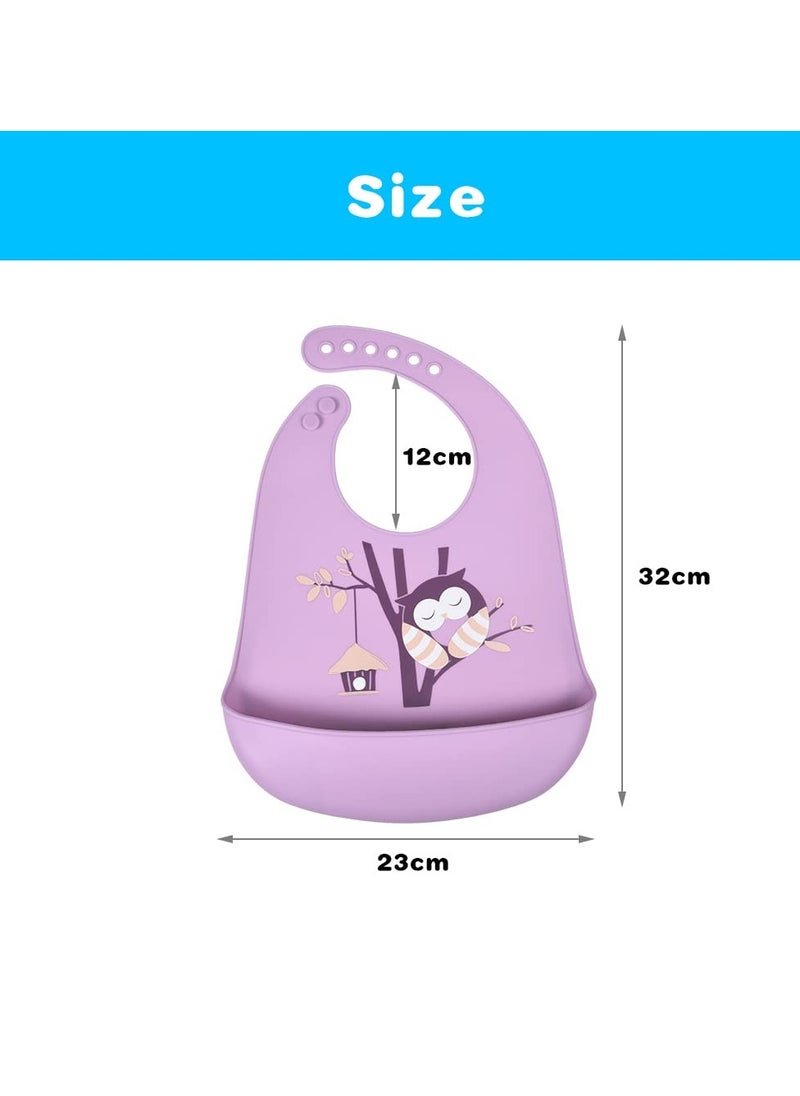Bebiland 2PCS Silicone Baby Weaning Bibs, Adjustable Waterproof Baby Feeding Bibs with Food Catcher Pocket, Unisex Soft and Easily Wipe Clean for Infant Toddler (Owl/Swan) ﻿  - Image 2
