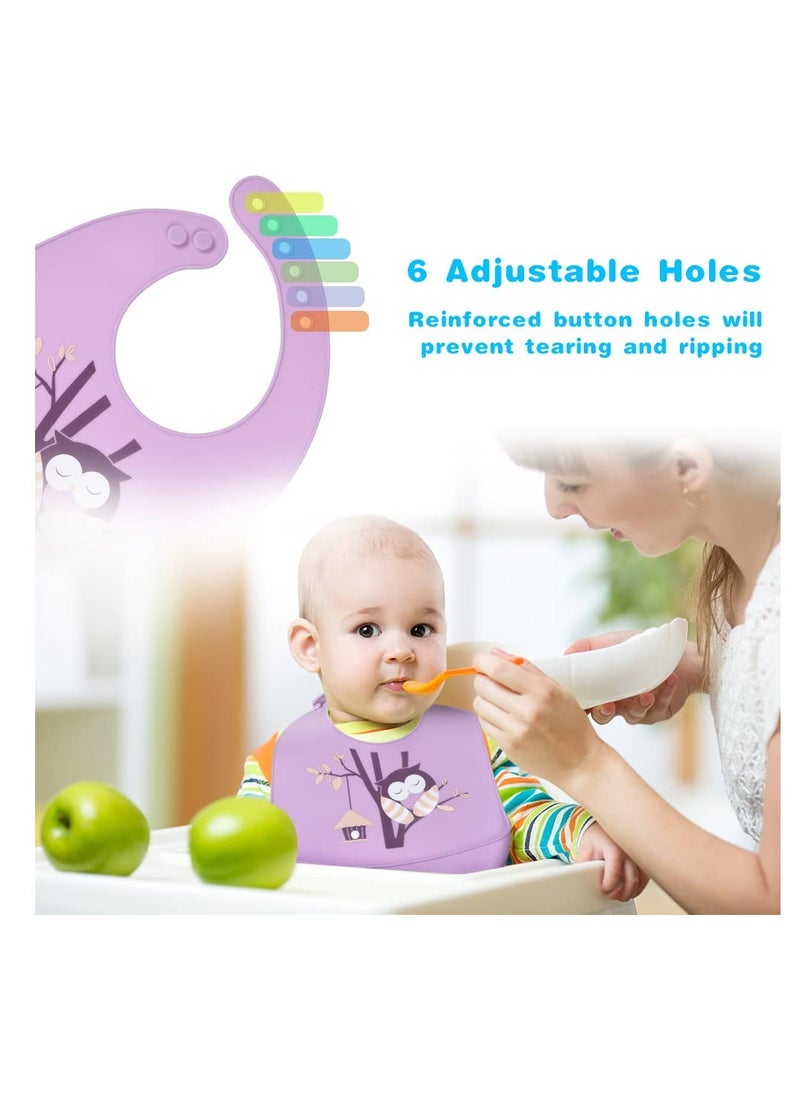 Bebiland 2PCS Silicone Baby Weaning Bibs, Adjustable Waterproof Baby Feeding Bibs with Food Catcher Pocket, Unisex Soft and Easily Wipe Clean for Infant Toddler (Owl/Swan) ﻿  - Image 5