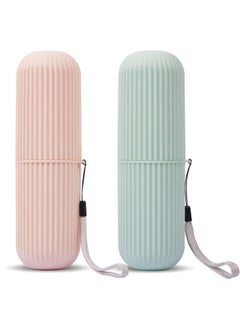UCEC Travel Toothbrush Case, Toothbrush Holder Travel, Toothbrush Case For Traveling, Camping, Home, School, Business, Bathroom, 2 Pack (Green, Pink)  - Image 1