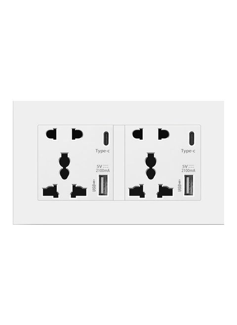 Universal Dual Wall Socket with Dual Type C and USB, QC Charging Electric Power Wall Socket Outlet, For Home and Office, White