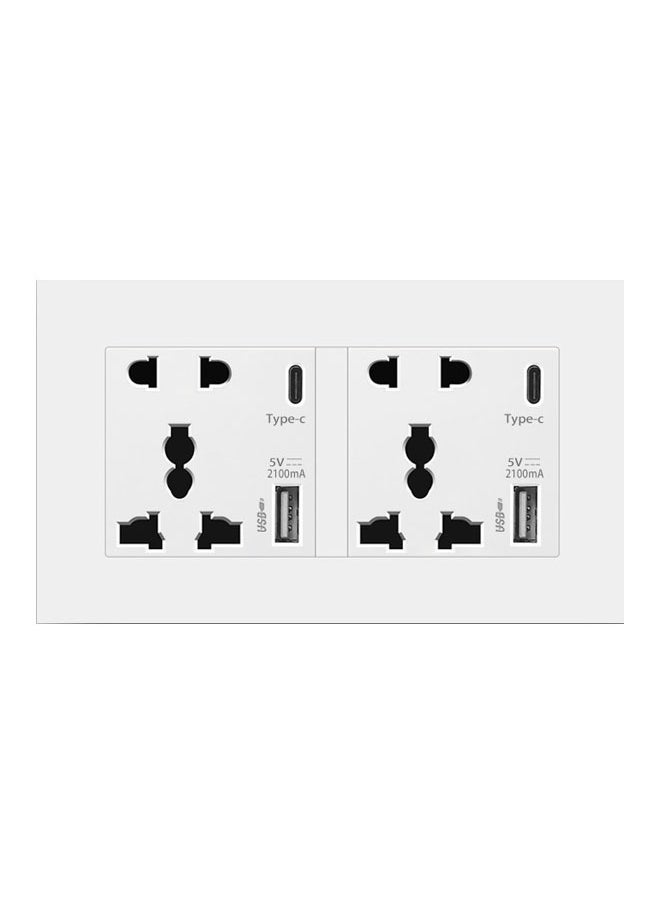 SJet - Universal Dual Wall Socket with Dual Type C and USB, QC Charging Electric Power Wall Socket Outlet, For Home and Office, White - Image 1