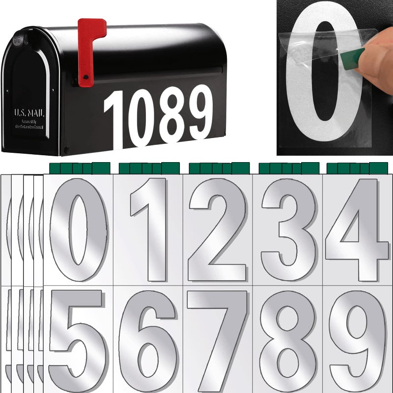 lofrcin Mailbox Numbers, 5 Sets 4 Inch Mailbox Numbers for Outside, Modern Number Mailbox Stickers with Sticky Tabs for Easy Backing Peeling - Image 1