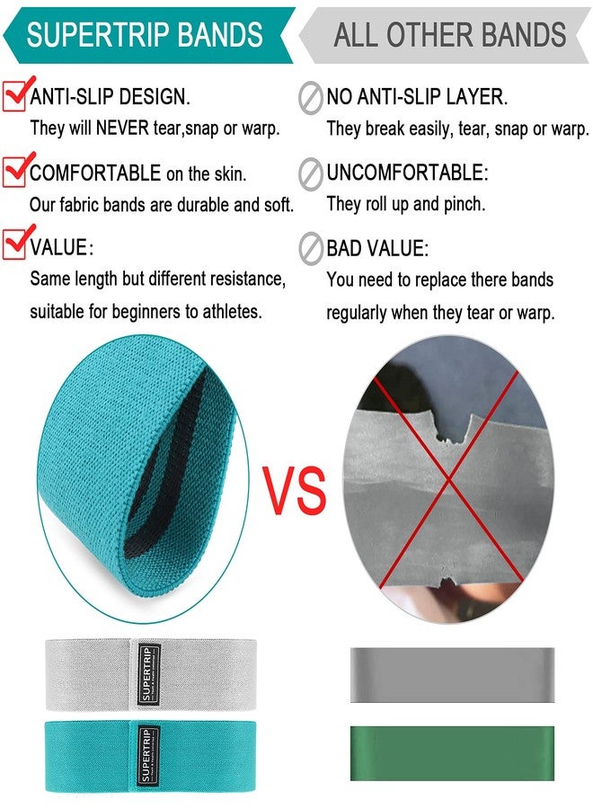 Supertrip Fabric Resistance Bands for Legs and Butt Non-Slip Booty Bands Set for 2, Women/Men Exercise Loop Bands Elastic Workout Fitness Bands Wide Strength Bands for Squat Glute Hip - Image 3
