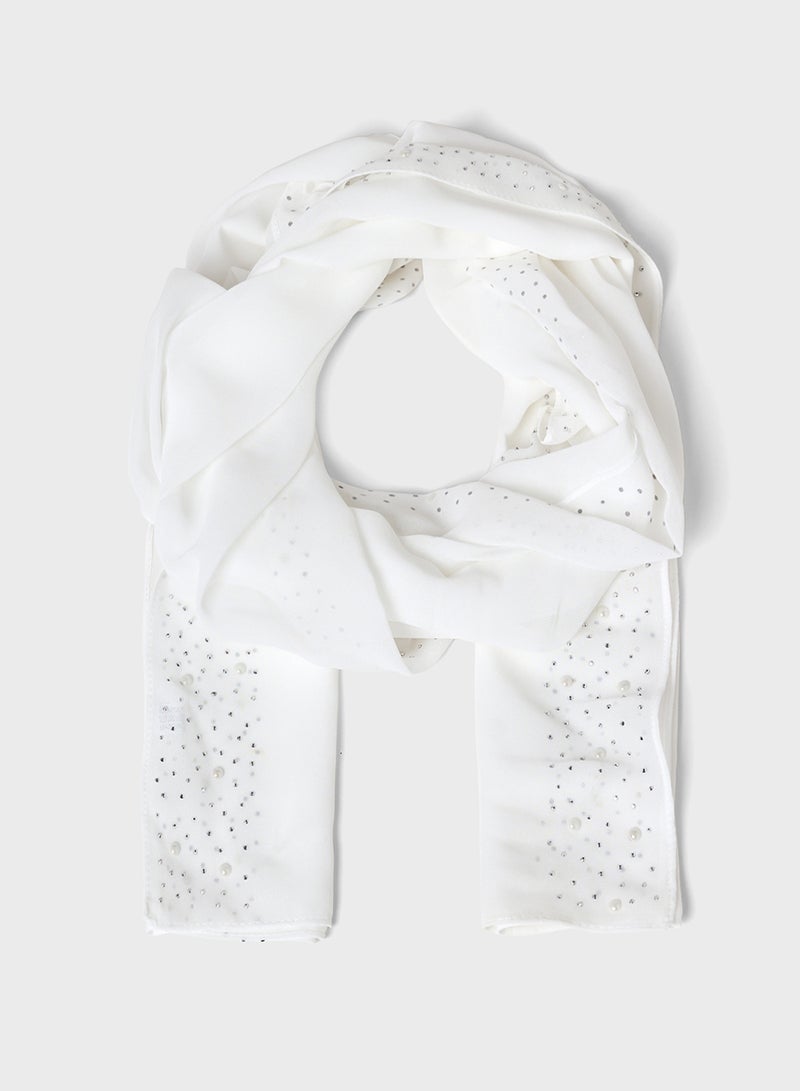 Khizana Pearl Embellished Long Hijab Scarf - Image 1