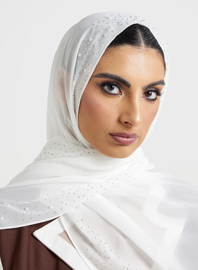 Khizana Pearl Embellished Long Hijab Scarf