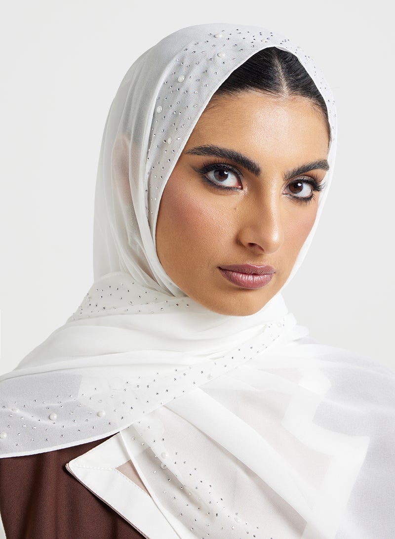 Khizana Pearl Embellished Long Hijab Scarf - Image 3