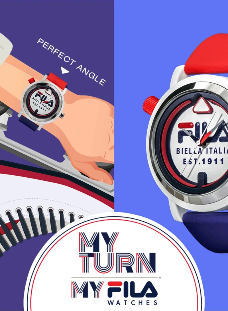 FILA FILA ADULT UNISEX ANALOGUE WATCH ALLOY CASE BLUE GRAY SILICONE STRAP, 38-341-005