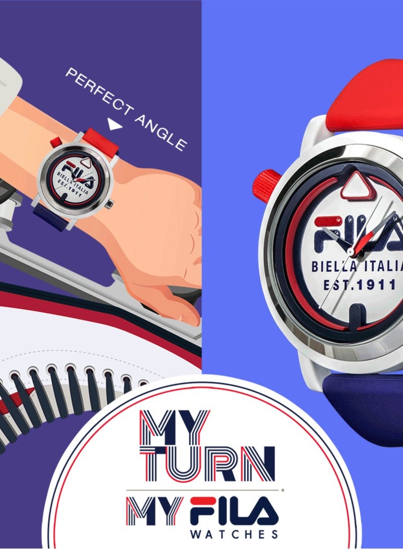 FILA ADULT UNISEX ANALOGUE WATCH ALLOY CASE BLUE GRAY SILICONE STRAP, 38-341-005 - Image 3