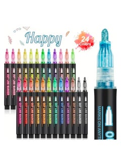 Generic 24-Color Outline Markers Pen Set, Double Line Pens, Self Outline Metallic Markers for Art, Drawing, Greeting Cards  - Image 1