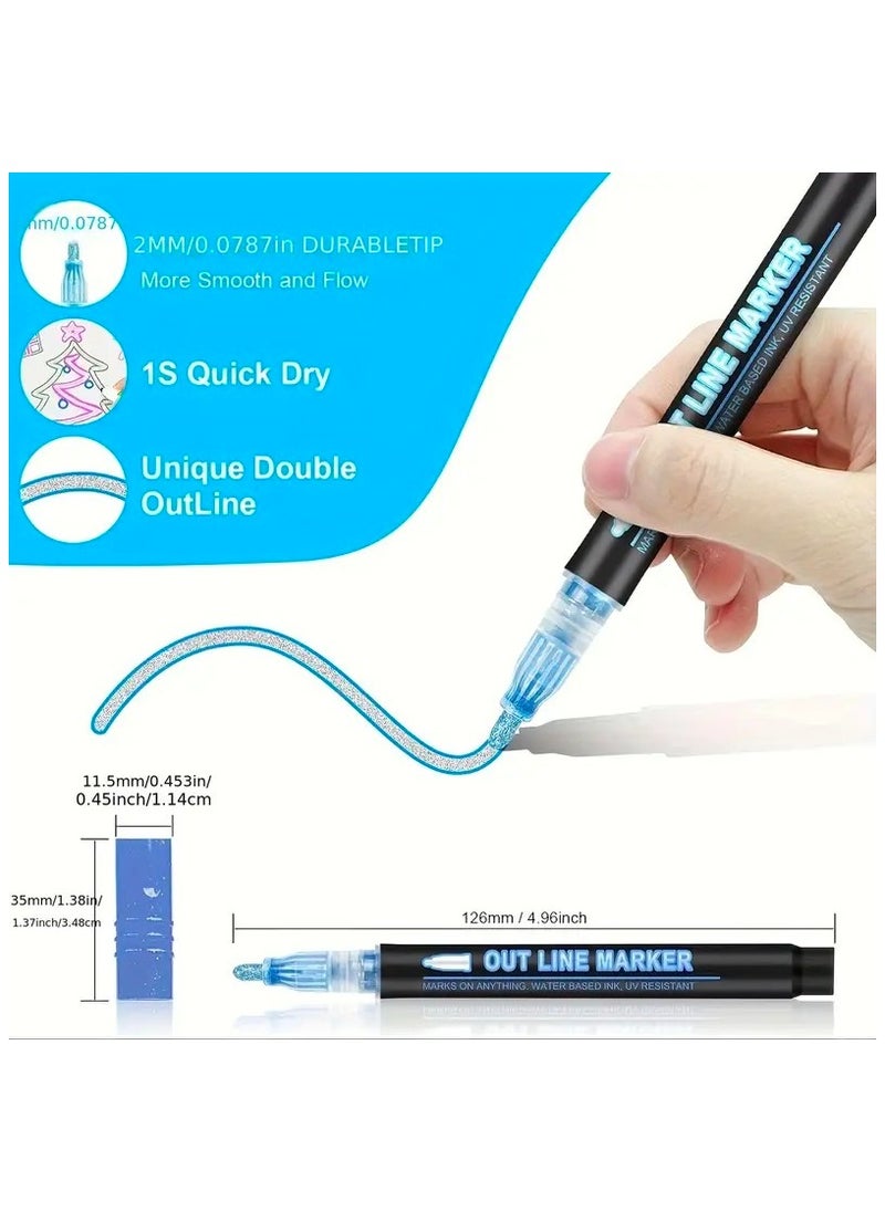 Generic - 24-Color Outline Markers Pen Set, Double Line Pens, Self Outline Metallic Markers for Art, Drawing, Greeting Cards - Image 1