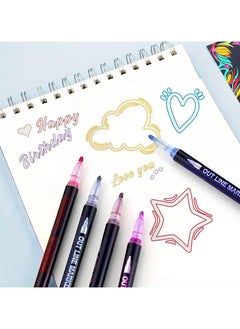 Generic 24-Color Outline Markers Pen Set, Double Line Pens, Self Outline Metallic Markers for Art, Drawing, Greeting Cards  - Image 4